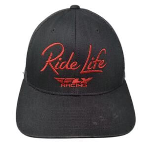 Fly Racing Ride Life Trucker Hat Black Red OS Mesh Snapback Embroidered Moto